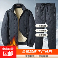【保暖御寒】秋冬季加絨加厚羊羔絨棉衣棉服棉褲套裝男士外套褲子 灰色套裝【棉衣+褲子】 3XL 130-145斤