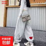 新童炸街哈倫褲春秋款兒童純棉衛褲女大童春裝寬松運動(dòng)褲時(shí)尚長(cháng)褲 灰色 重磅升級面料 120