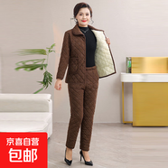 小香風(fēng)棉衣套裝秋冬新款中老年保暖舒適打底兩件套媽媽棉衣套裝女 咖色 S-8879 2XL 建議100-115斤