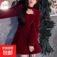 秋冬新款韓版小香風(fēng)連衣裙女裝氣質(zhì)收腰顯瘦設計感A字裙子S628 紅色 2XL