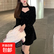 秋冬新款韓版小香風(fēng)連衣裙女裝氣質(zhì)收腰顯瘦設計感A字裙子S628 黑色 2XL