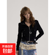 ONLPP美式復古辣妹立領(lǐng)短款外套女2025新款修身顯瘦百搭拉鏈上衣 黑色 M