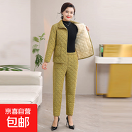 小香風(fēng)棉衣套裝秋冬新款中老年保暖舒適打底兩件套媽媽棉衣套裝女 綠色 S-8879 2XL 建議100-115斤