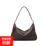 真皮水晶植鞣牛皮hobo包2026新款女包百搭通勤單肩斜挎手提腋下包 巧克力 植絨真皮大容量