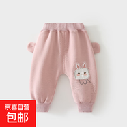 童褲嬰兒衛褲復合加絨寶寶褲子中腰大屁屁褲外穿秋冬男女童哈倫褲 粉色（兔兔復合絨屁屁褲） 73 73CM