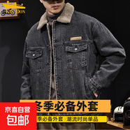羊羔絨棉服外套男冬季帥氣潮流棉襖復古痞帥加絨加厚美式牛仔夾克 Y450羊羔絨黑色 牛仔外套 加絨 XL (建議120-130斤)