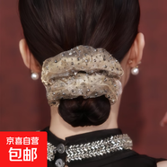 韓版歐根紗發(fā)圈滿(mǎn)天星鑲嵌法式雙層水鉆甜美氣質(zhì)頭花扎頭發(fā)頭繩女 優(yōu)雅咖 鑲嵌雙層歐根紗