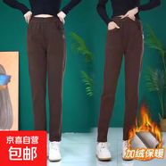 2025秋冬新款加絨加厚休閑褲顯瘦時(shí)尚高腰保暖長(cháng)褲寬松加絨小腳褲 咖啡色加絨加厚 3XL