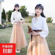 寫(xiě)春秋原創(chuàng  )新款民族風(fēng)繡花網(wǎng)紗裙套裝顯瘦遮肉氣質(zhì)兩件套 9336香檳色半裙 均碼