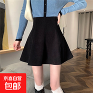 傘裙燈芯絨半身裙女2025秋冬新款配毛衣的高腰a字小個(gè)子短裙子 黑色 XL