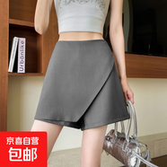 不規則設計高腰顯瘦半身裙褲女秋冬新款顯瘦遮肚子學(xué)院風(fēng)西裝短褲 深灰色 L