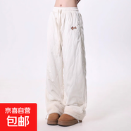 美式復古棉褲女秋冬新款寬松卷邊羊羔絨拼接保暖休閑百搭垂感長(cháng)褲 杏色【JL-B398】 2XL