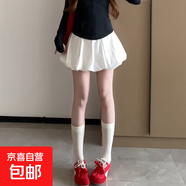 花苞短裙女夏季2025高腰白色a字泡泡蓬蓬裙小個(gè)子蛋糕半身裙 白色 M