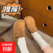 一腳蹬舒適全包勃肯鞋女秋冬外穿時(shí)尚簡(jiǎn)約復古休閑鞋防滑軟底單鞋 駝色單層 35 (225mm)