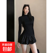 【棉質(zhì)親膚】秋季辣妹穿搭修身內搭長(cháng)袖連衣裙女高級感蓬蓬裙XXC 黑色 L 105-116斤