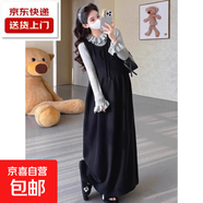 孕婦秋冬連衣裙2025新款孕媽法式穿搭毛衣針織背帶長(cháng)裙子兩件套裝 黑色背心裙 M