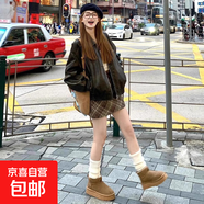 灰色格子短裙女春秋季新款高腰a字毛呢半身裙小個(gè)子顯瘦包臀裙子 卡其色 L