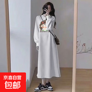 中長(cháng)款過(guò)膝純棉長(cháng)袖連衣裙女秋季森系新款洋氣寬松卡通開(kāi)叉t恤裙 白色麻花女孩