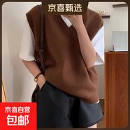 25秋冬新款女羊毛衫馬甲背心針織衫V領(lǐng)寬松疊穿外搭上衣百搭背心 咖啡色 S 建議75-95