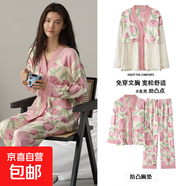 女士睡衣女秋冬季時(shí)尚滿(mǎn)印設計休閑和尚領(lǐng)開(kāi)襟長(cháng)袖HMF-8H5050女 HMF-8H5054女 M 【建議70-95斤】