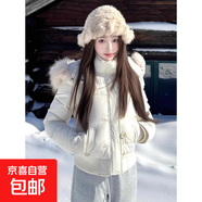 高級感加厚仿羊羔毛羽絨棉服女秋冬新款棉衣毛領(lǐng)短款保暖棉襖外套 白色【升級重磅品質(zhì)】 2XL
