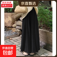 灰色半身裙褲女秋冬季新款高腰顯瘦a字休閑小個(gè)子慵懶寬松糯米褲 黑色【常規款】 L 適合【120-140斤】