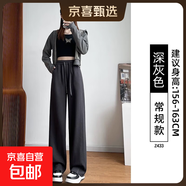 窄版香蕉闊腿褲女春秋季2025新款寬松直筒小個(gè)子休閑灰色運動(dòng)衛褲 深灰【常規款】 L 適合【106-115斤】