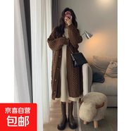 秋冬新款長(cháng)袖軟糯保暖針織開(kāi)衫高級感慵懶風(fēng)中長(cháng)款毛衣外套女生 咖色【KK-M65】 M