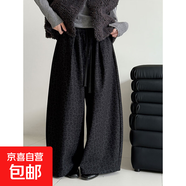 韓系設計感豹紋高腰闊腿褲女秋冬新款加厚磨毛休閑長(cháng)褲時(shí)尚褲子 灰豹紋 L