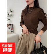 2025秋冬百搭小立領(lǐng)亮片星空絨T恤女士長(cháng)袖內搭上衣 咖啡色- XL 110-140斤