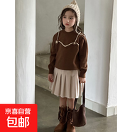 秋冬新款女童圓領(lǐng)勾花套頭毛衣童裝秋冬休閑溫柔百搭毛衣長(cháng)袖 咖啡色 150