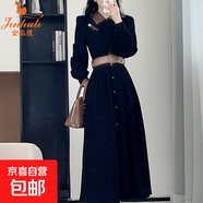 卡其色輕熟風(fēng)PU皮拼接翻領(lǐng)連衣裙女秋冬季時(shí)尚新款高腰顯瘦中長(cháng)裙 黑色 5883 M 建議85-100斤