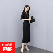 2025年新款氣質(zhì)風(fēng)衣式雪紡黑色連衣裙女夏赫本風(fēng)爆款收腰小黑裙子 黑色 SBY21B0602 L