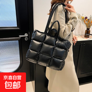 2025冬款跨境九宮格羽絨棉柔軟太空棉服手提單肩包填充棉托特女包 黑色