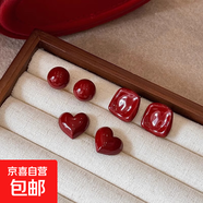 顯白安可拉紅幾何圖形耳釘女復古設計感耳環(huán)新款高級感桃心耳飾 安可拉紅耳釘3件套【每款一對】