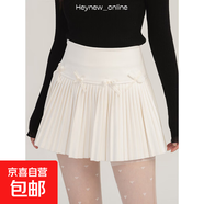 時(shí)尚高腰針織百褶半身裙女秋季2025新款甜美蝴蝶結百搭a字短裙ins 白色 L