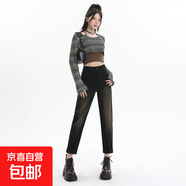 2025秋季彈力牛仔褲女美式高端潮流個(gè)性時(shí)尚高腰顯瘦百搭哈倫褲 黑金色 XL