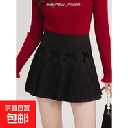 時(shí)尚高腰針織百褶半身裙女秋季2025新款甜美蝴蝶結百搭a字短裙ins 黑色 L