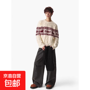 麋鹿絞花紋毛衣男秋冬新款美式復古情侶寬松慵懶圓領(lǐng)針織衫 白色 XL