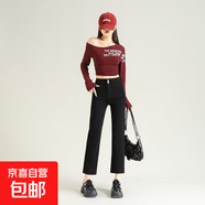 秋冬彈力九分褲黑色小直筒煙管褲高腰修身顯瘦顯腿細超柔紗牛仔褲 黑色九分 M