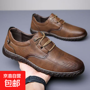 新款高端男士休閑商務(wù)皮鞋牛筋底軟底軟面防滑系帶舒適男鞋開(kāi)車(chē)鞋 棕色 【GX101】 42 【標準運動(dòng)碼】
