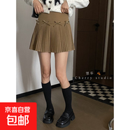 時(shí)尚高腰針織百褶半身裙女秋季2025新款甜美蝴蝶結百搭a字短裙ins 咖色 M