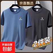 啄木鳥(niǎo)（TUCANO）夏季短袖t恤男士薄款純棉體恤休閑運動(dòng)圓領(lǐng)半袖全棉打底衫 霧藍+深灰【兩件】 5XL 175-200斤