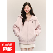 甜美少女感小香風(fēng)短款加厚毛呢外套女秋冬連帽上衣 粉色 M