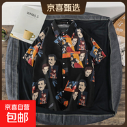 夏季短袖襯衣男ins復古搞怪人頭個(gè)性印花潮牌韓版寬松襯衫潮上衣 黑色【度1140-人頭】短袖襯衫 XL
