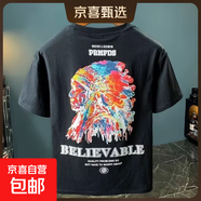 夏季潮牌后背卡通涂鴉字母短袖純棉T恤男寬松圓領(lǐng)體衫上衣半袖MB J603黑色 L