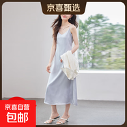 白色醋酸吊帶連衣裙女2025夏季新款高級感小個(gè)子輕奢內搭氣質(zhì)長(cháng)裙 灰藍色（單件連衣裙） L