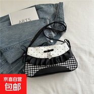 腋下包包女士法棍包潮2026新款女包小眾蕾絲甜酷風(fēng)拼接小包單肩包 黑色