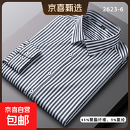 春夏季薄款長(cháng)袖襯衫中年男短袖襯衣上衣格子大碼條紋襯衣爸爸夏裝 2623-6長(cháng)袖 2XL (42)