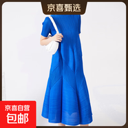 三宅連衣裙氣質(zhì)高級女裝批發(fā)長(cháng)款設計感小眾大碼褶皺熱賣(mài)花苞裙子 藍色 均碼